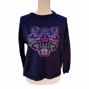 ASOS Cat Lion Tiger Studded Sweater XS Black